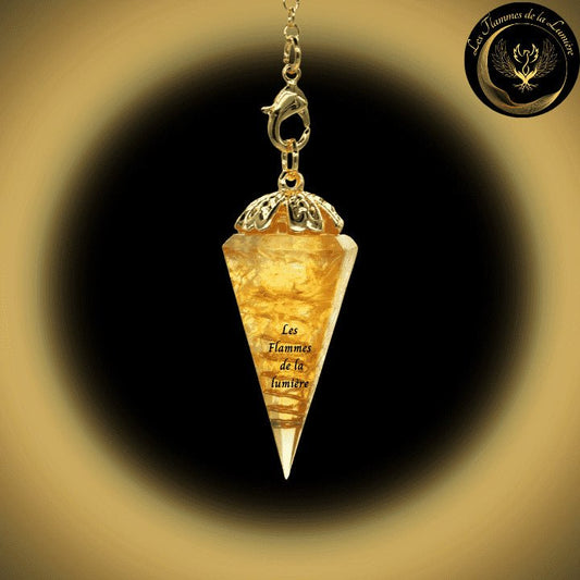 Pendule Orgone cône en Citrine - Orgonite disponible chez Les Flammes de la Lumière