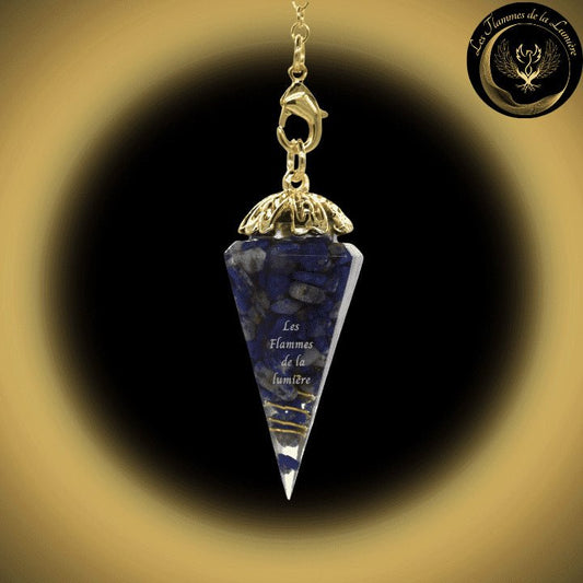Pendule Orgone cône en Lapis Lazuli - Orgonite disponible chez Les Flammes de la Lumière
