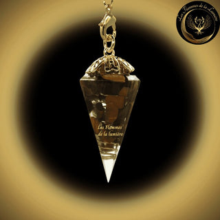 Pendule Orgone cône en Oeil de Tigre - Orgonite disponible chez Les Flammes de la Lumière