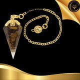 Pendule Orgone cône en Oeil de Tigre - Orgonite disponible chez Les Flammes de la Lumière