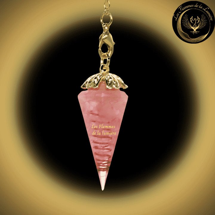 Pendule Orgone cône en Quartz Rose - Orgonite disponible chez Les Flammes de la Lumière