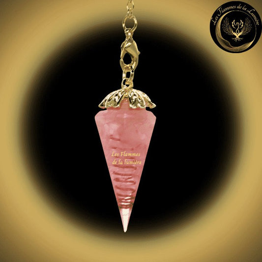 Pendule Orgone cône en Quartz Rose - Orgonite disponible chez Les Flammes de la Lumière