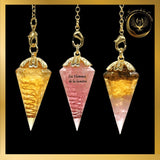 Pendule Orgone cône en Quartz Rose - Orgonite disponible chez Les Flammes de la Lumière