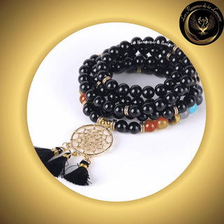 Pierre de Lave - Magnifique bracelet Mala Tibétain 7 chakras - Attrape-rêves - 108 perles - 8mm disponible chez Les Flammes de la Lumière