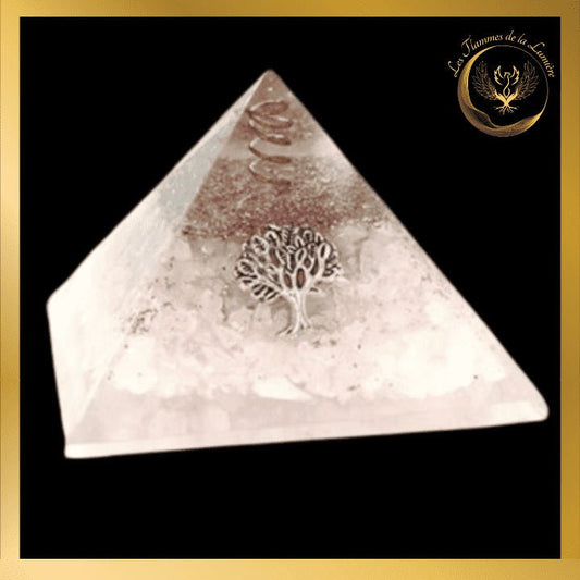 Quartz Rose - Magnifique Pyramide en orgonite - Arbre de Vie - 5,5 cm disponible chez Les Flammes de la Lumière