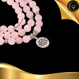 Quartz Rose - Très beau bracelet Mala Tibétain - 108 perles - Lotus - 8 mm disponible chez Les Flammes de la Lumière