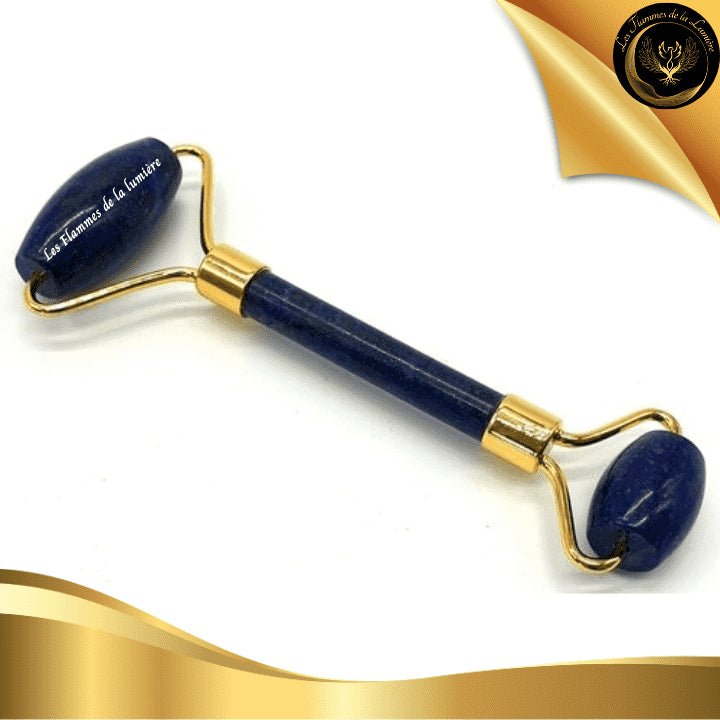 Roller de Massage en Lapis-Lazuli pour visage et corps disponible chez Les Flammes de la Lumière