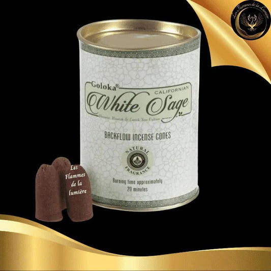 Sauge Blanche - 24 Cônes d'encens Backflow (à refoulement) - Goloka disponible chez Les Flammes de la Lumière