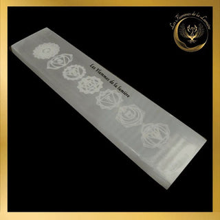 Sélénite - Très beau Porte-Encens - 7 chakras - 15cm disponible chez Les Flammes de la Lumière