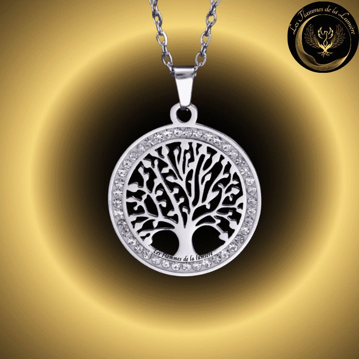 Sublime collier - Arbre de vie - acier inoxydable - géométrie sacrée - argenté disponible chez Les Flammes de la Lumière