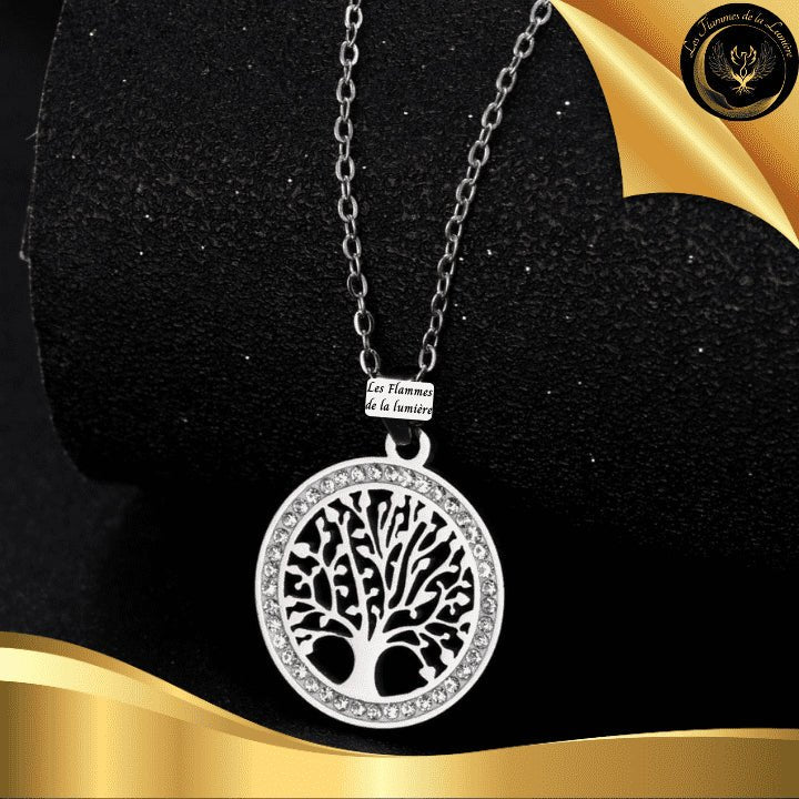 Sublime collier - Arbre de vie - acier inoxydable - géométrie sacrée - argenté disponible chez Les Flammes de la Lumière