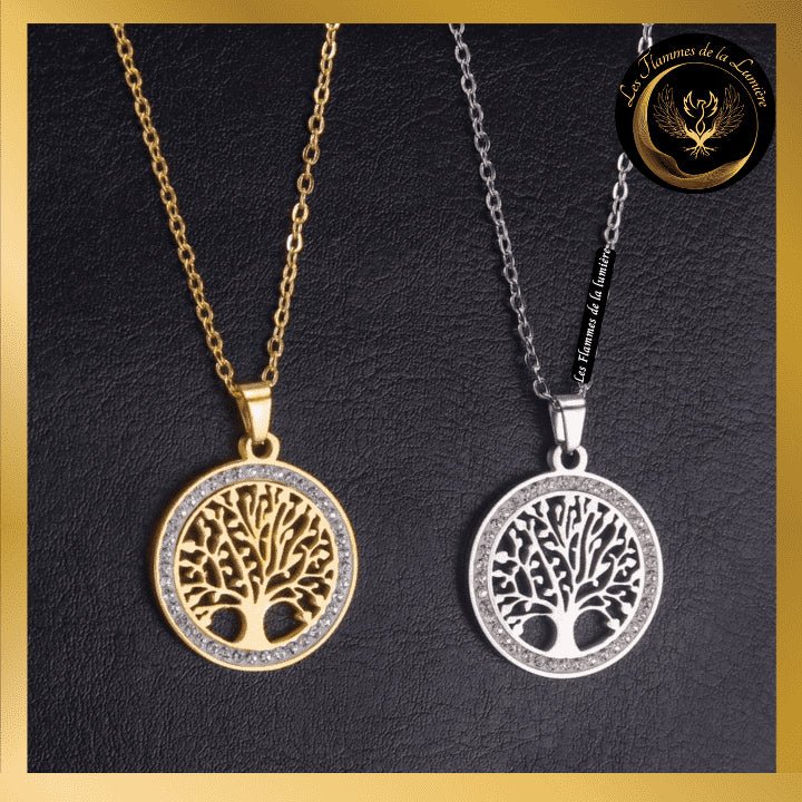 Sublime collier - Arbre de vie - acier inoxydable - géométrie sacrée - argenté disponible chez Les Flammes de la Lumière