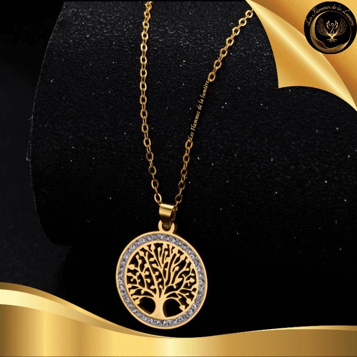 Sublime collier - Arbre de vie - acier inoxydable - géométrie sacrée - doré disponible chez Les Flammes de la Lumière