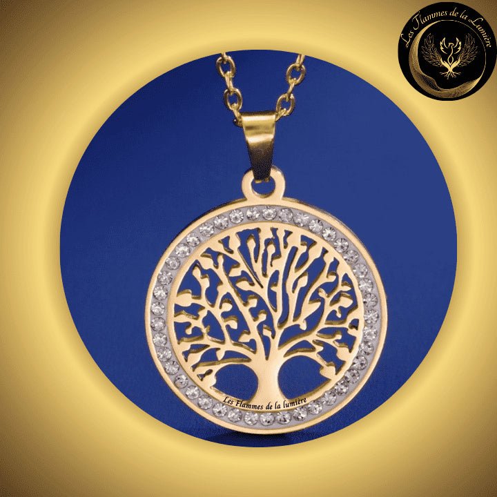 Sublime collier - Arbre de vie - acier inoxydable - géométrie sacrée - doré disponible chez Les Flammes de la Lumière