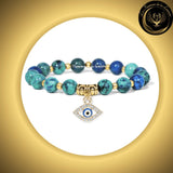 Très beau Bracelet en Lapis Lazuli Phoenix avec Oeil Turc de protection & de chance - 17 à 23 cm disponible chez Les Flammes de la Lumière