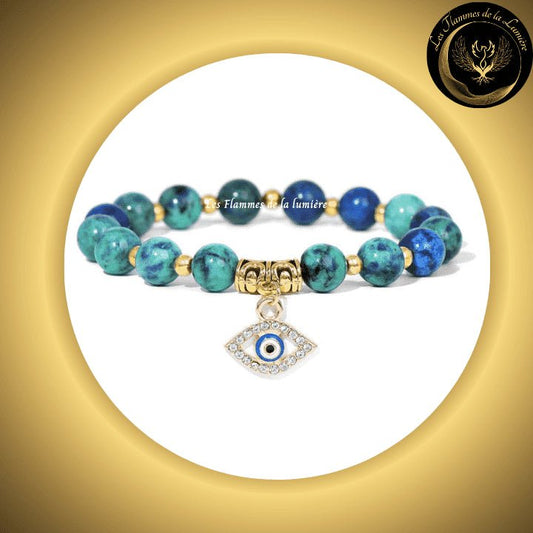 Très beau Bracelet en Lapis Lazuli Phoenix avec Oeil Turc de protection & de chance - 17 à 23 cm disponible chez Les Flammes de la Lumière
