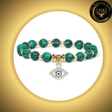 Très beau Bracelet en Malachite Verte avec Oeil Turc de protection & de chance - 17 à 23 cm disponible chez Les Flammes de la Lumière