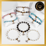 Très beau Bracelet en Oeil de Chat Rose avec Oeil Turc de protection & de chance - 17 à 23 cm disponible chez Les Flammes de la Lumière