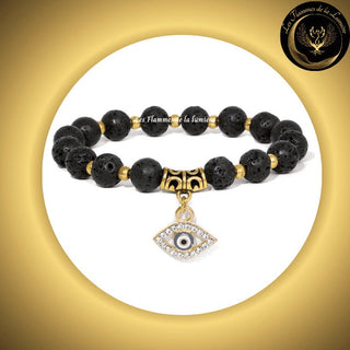 Très beau Bracelet en Pierre de Lave avec Oeil Turc de protection & de chance - 17 à 23 cm disponible chez Les Flammes de la Lumière