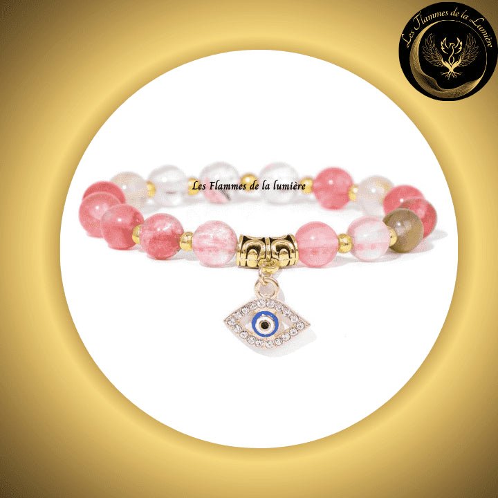 Très beau Bracelet en Tourmaline melon d'eau avec Oeil Turc de protection & de chance - 17 à 23 cm disponible chez Les Flammes de la Lumière