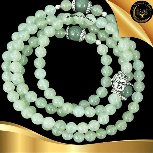 Aventurine - Très beau bracelet Mala Tibétain - Bouddha - 108 perles disponible chez Les Flammes de la Lumière