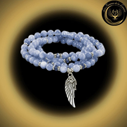 Célestite - Très beau bracelet Mala Tibétain - 108 perles disponible chez Les Flammes de la Lumière