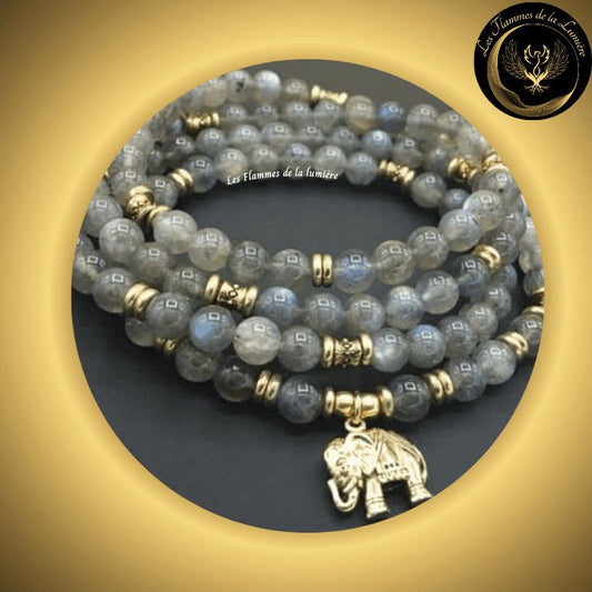 Labradorite - Très beau bracelet Mala Tibétain - 108 perles disponible chez Les Flammes de la Lumière