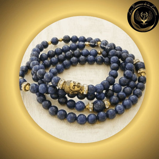 Lapis-Lazuli - Très beau bracelet Mala Tibétain - Bouddha - 108 perles disponible chez Les Flammes de la Lumière