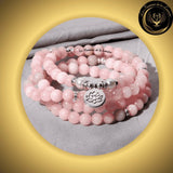 Calcédoine Rose - Très beau bracelet Mala Tibétain - Lotus - 108 perles - 8mm disponible chez Les Flammes de la Lumière