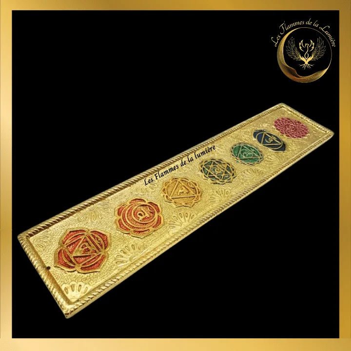 Très beau porte-encens 7 chakras - en métal - 28cm disponible chez Les Flammes de la Lumière