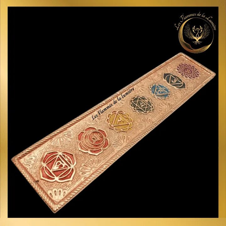 Très beau porte-encens 7 chakras - en métal - 28cm disponible chez Les Flammes de la Lumière