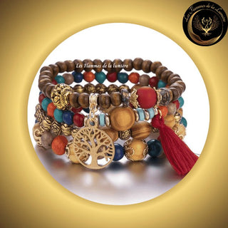 Très Bel Ensemble de 4 bracelets en Bois faits main - Arbre de Vie disponible chez Les Flammes de la Lumière
