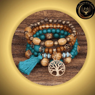 Très Bel Ensemble de 4 bracelets en Bois faits main - Arbre de Vie disponible chez Les Flammes de la Lumière