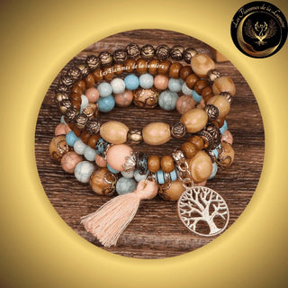Très Bel Ensemble de 4 bracelets en Bois faits main - Arbre de Vie disponible chez Les Flammes de la Lumière