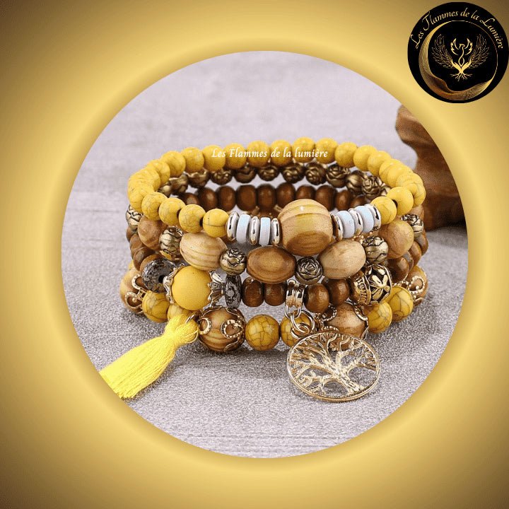 Très Bel Ensemble de 4 bracelets en Bois faits main - Arbre de Vie disponible chez Les Flammes de la Lumière