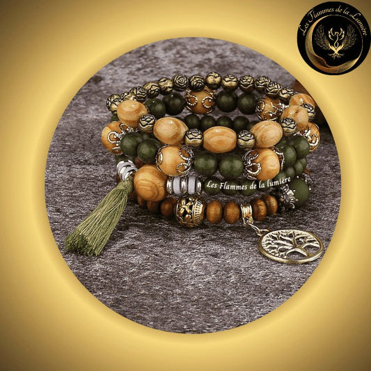 Très Bel Ensemble de 4 bracelets en Bois faits main - Arbre de Vie disponible chez Les Flammes de la Lumière