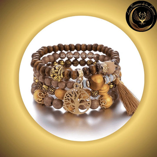 Très Bel Ensemble de 4 bracelets en Bois faits main - Arbre de Vie disponible chez Les Flammes de la Lumière