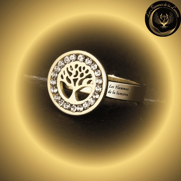 Très jolie Bague - Arbre de vie - acier inoxydable - géométrie sacrée - doré disponible chez Les Flammes de la Lumière