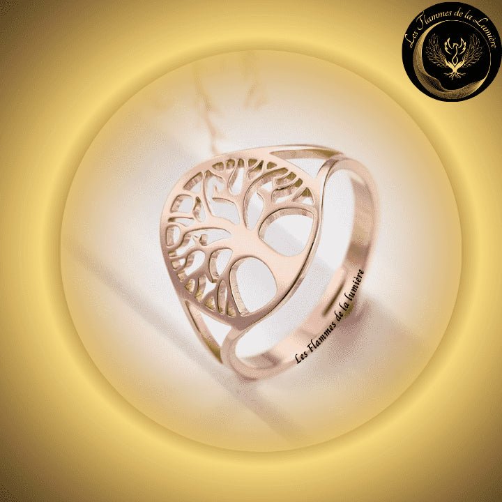 Très jolie Bague ajustable - Arbre de vie - acier inoxydable - géométrie sacrée - Vieux Rose chez Les Flammes de la Lumière