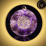 Améthyste - Très joli Collier - pendentif orgone - Sri Tantra - Géométrie Sacrée disponible chez Les Flammes de la Lumière